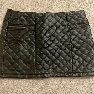Black Faux Leather Quilted Skirt